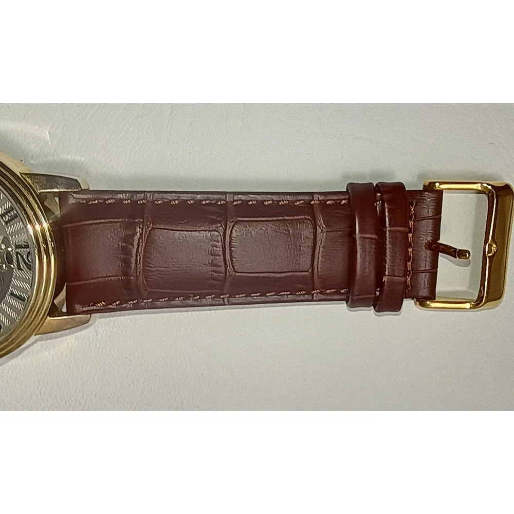 Stuhrling Delphi Oracle 107BG Automatic 44mm Skeleton Watch Gold toned Leather - Picture 13 of 16